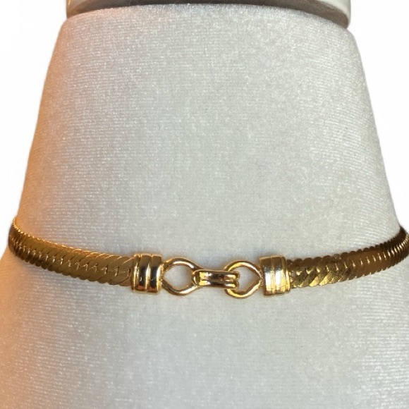 Vtg 80s Goldtone Chevron Collar with Rhinestones- Siren Mobwife Modernist Euro - Picture 3 of 6